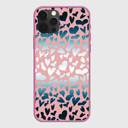 Чехол для iPhone 12 Pro Max Сердца розовые перламутровые паттерн, цвет: 3D-малиновый