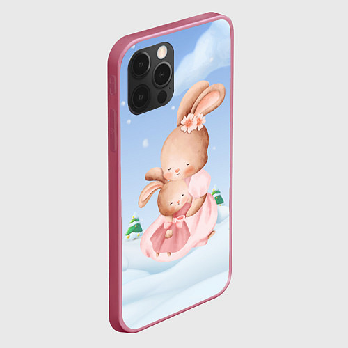 Чехол iPhone 12 Pro Max Мама зайка обнимает зайчонка / 3D-Малиновый – фото 2