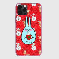 Чехол для iPhone 12 Pro Max Кролик с кофе, цвет: 3D-малиновый