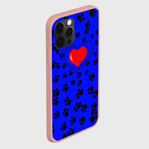 Чехол iPhone 12 Pro Max Сердце и следы пушистых / 3D-Светло-розовый – фото 2