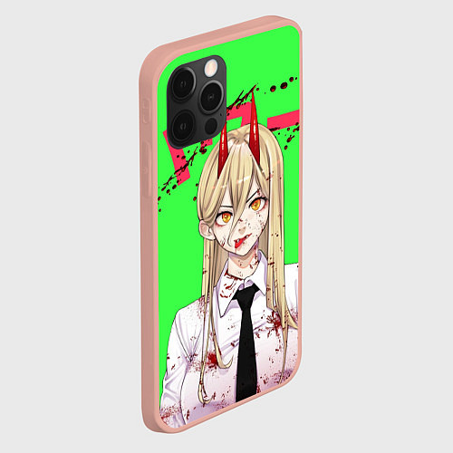 Чехол iPhone 12 Pro Max Человек - бензопила Пауэр в крови / 3D-Светло-розовый – фото 2