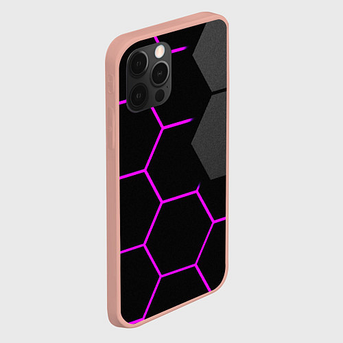 Чехол iPhone 12 Pro Max Крупные неоновые соты / 3D-Светло-розовый – фото 2