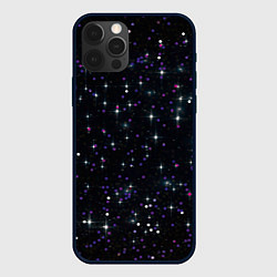 Чехол для iPhone 12 Pro Max Фиолетовый блестящий глиттер на черном фоне, цвет: 3D-черный