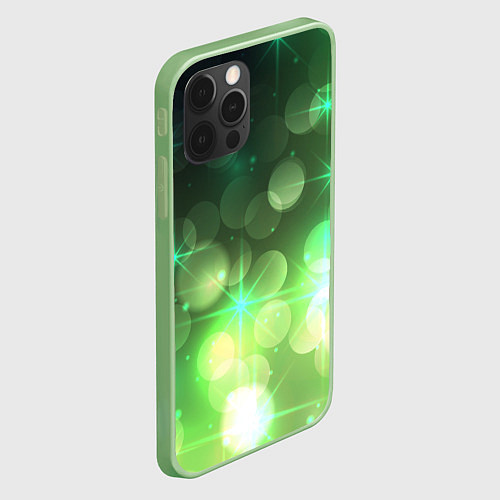 Чехол iPhone 12 Pro Max Неоновый зеленый блеск и черный фон / 3D-Салатовый – фото 2