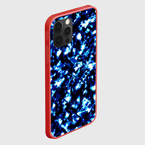 Чехол iPhone 12 Pro Max Неоновые синие треугольники блестящие / 3D-Красный – фото 2