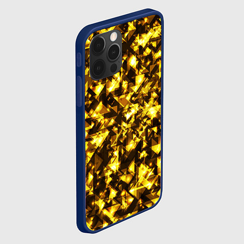 Чехол iPhone 12 Pro Max Золотой узор треугольники на черном фоне / 3D-Тёмно-синий – фото 2