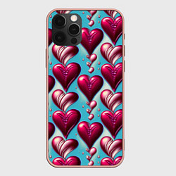 Чехол для iPhone 12 Pro Max Паттерн красные абстрактные сердца, цвет: 3D-светло-розовый