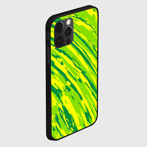 Чехол iPhone 12 Pro Max Абстракция зеленые линии / 3D-Черный – фото 2
