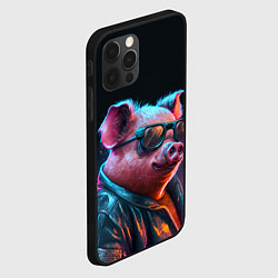 Чехол для iPhone 12 Pro Max Свинья в очках, цвет: 3D-черный — фото 2