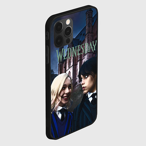 Чехол iPhone 12 Pro Max Уэнсдей Аддамс, Энид Синклер на фоне замка / 3D-Черный – фото 2