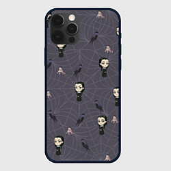 Чехол для iPhone 12 Pro Max Уэнсдей, Вещь и вороны - паттерн, цвет: 3D-черный