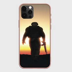 Чехол для iPhone 12 Pro Max Солдат на закате, цвет: 3D-светло-розовый