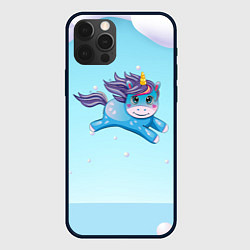 Чехол для iPhone 12 Pro Max Синий единорог в прыжке, цвет: 3D-черный