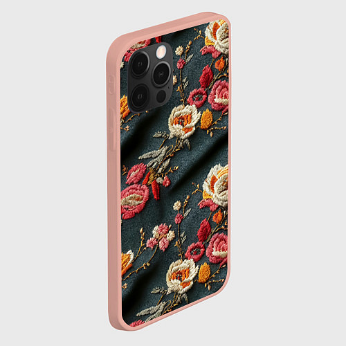 Чехол iPhone 12 Pro Max Эффект вышивки разные цветы / 3D-Светло-розовый – фото 2