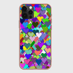 Чехол для iPhone 12 Pro Max Орнамент из разноцветных сердечек - валентинка, цвет: 3D-светло-розовый