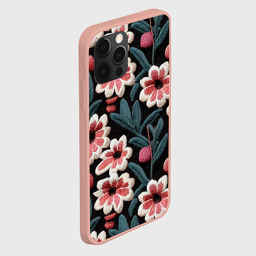 Чехол iPhone 12 Pro Max Эффект вышивки цветы / 3D-Светло-розовый – фото 2