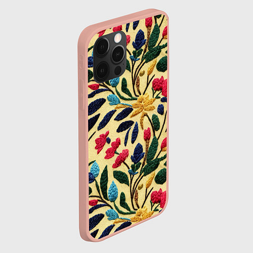 Чехол iPhone 12 Pro Max Эффект вышивки цветочная поляна / 3D-Светло-розовый – фото 2