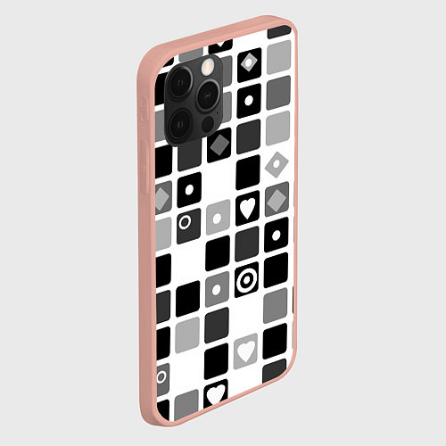 Чехол iPhone 12 Pro Max Черно-белый узор мозаика / 3D-Светло-розовый – фото 2