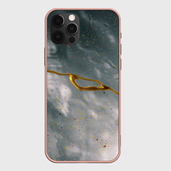 Чехол для iPhone 12 Pro Max Абстрактный серо-белый туман и золотая краска, цвет: 3D-светло-розовый