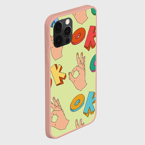 Чехол iPhone 12 Pro Max Emoji ok / 3D-Светло-розовый – фото 2