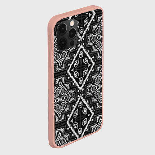 Чехол iPhone 12 Pro Max Черно-белый этнический восточный орнамент / 3D-Светло-розовый – фото 2