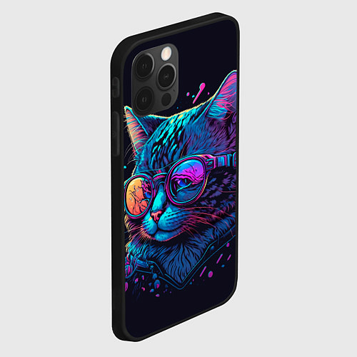Чехол iPhone 12 Pro Max Кот неоновый / 3D-Черный – фото 2