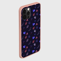 Чехол для iPhone 12 Pro Max Паттерн с сердечками и цветами, цвет: 3D-светло-розовый — фото 2