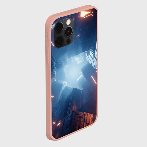 Чехол iPhone 12 Pro Max Множество неоновых блоков во тьме и туман / 3D-Светло-розовый – фото 2