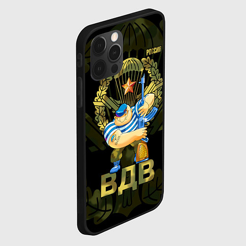 Чехол iPhone 12 Pro Max Российский десантник с автоматом / 3D-Черный – фото 2