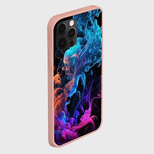 Чехол iPhone 12 Pro Max Неоновый цветной дым на черном фоне / 3D-Светло-розовый – фото 2