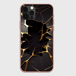 Чехол для iPhone 12 Pro Max Трещины в пропасть: черно-золотой узор, цвет: 3D-светло-розовый
