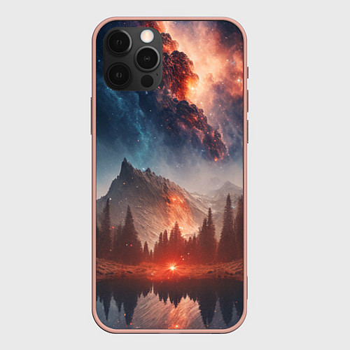 Чехол iPhone 12 Pro Max Млечный путь над пейзажем / 3D-Светло-розовый – фото 1