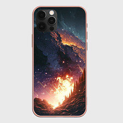 Чехол для iPhone 12 Pro Max Звезды над природным пейзажем, цвет: 3D-светло-розовый