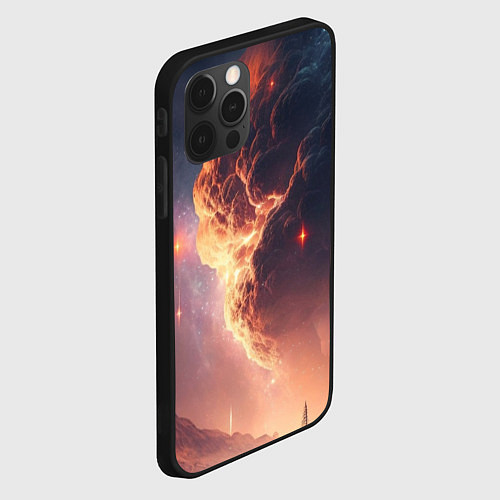 Чехол iPhone 12 Pro Max Галактика над живописным пейзажем / 3D-Черный – фото 2