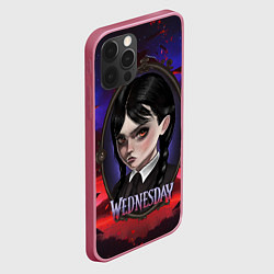 Чехол для iPhone 12 Pro Max Уэнсдэй в винтажной раме на фоне заката, цвет: 3D-малиновый — фото 2