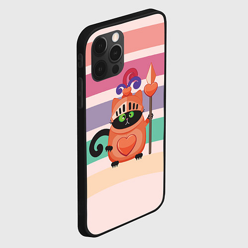 Чехол iPhone 12 Pro Max Черный кот рыцарь в доспехах с сердечками / 3D-Черный – фото 2