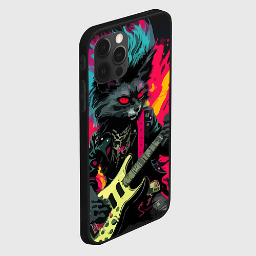 Чехол iPhone 12 Pro Max Rocker Cat on a dark background - C-Cats collectio / 3D-Черный – фото 2