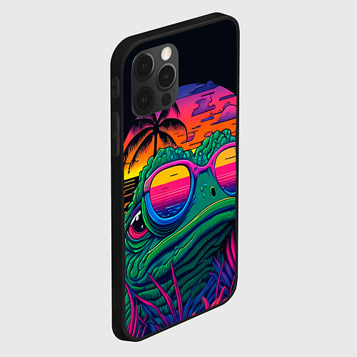 Чехол iPhone 12 Pro Max Лягушонок Пепе на неоновом отдыхе / 3D-Черный – фото 2