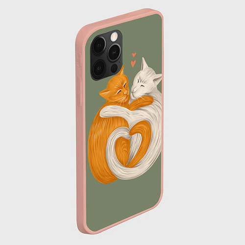 Чехол iPhone 12 Pro Max Любовь котов сердце / 3D-Светло-розовый – фото 2