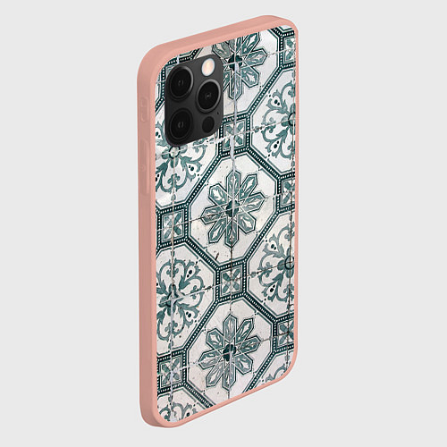 Чехол iPhone 12 Pro Max Серый паттерн из листьев, геометрии и кристаллов / 3D-Светло-розовый – фото 2