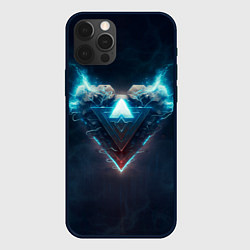 Чехол для iPhone 12 Pro Max Каменное сердце в синем неоновом электрическом све, цвет: 3D-черный