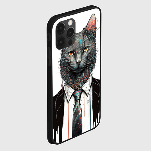 Чехол iPhone 12 Pro Max Кот в костюме с галстуком / 3D-Черный – фото 2