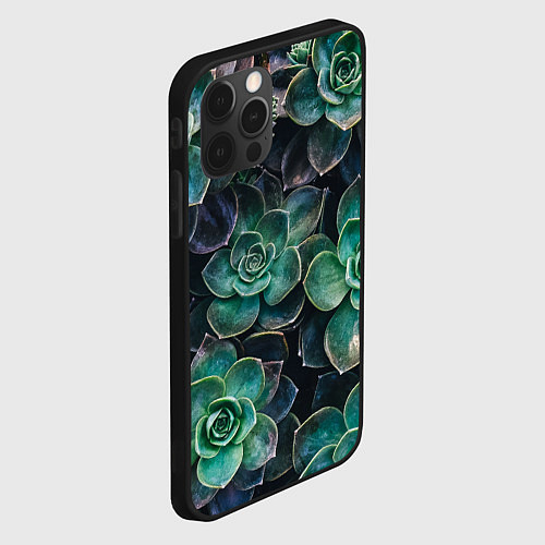 Чехол iPhone 12 Pro Max Паттерн из множество зелёных цветов / 3D-Черный – фото 2