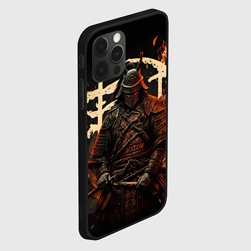 Чехол iPhone 12 Pro Max Самурай и иероглифы / 3D-Черный – фото 2