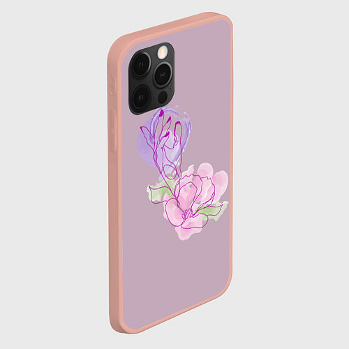 Чехол iPhone 12 Pro Max Лайн арт рука и цветок / 3D-Светло-розовый – фото 2