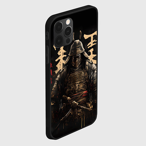 Чехол iPhone 12 Pro Max Самурай и надписи / 3D-Черный – фото 2