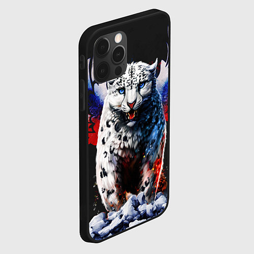 Чехол iPhone 12 Pro Max Снежный барс и крылья орла в цветах триколора / 3D-Черный – фото 2