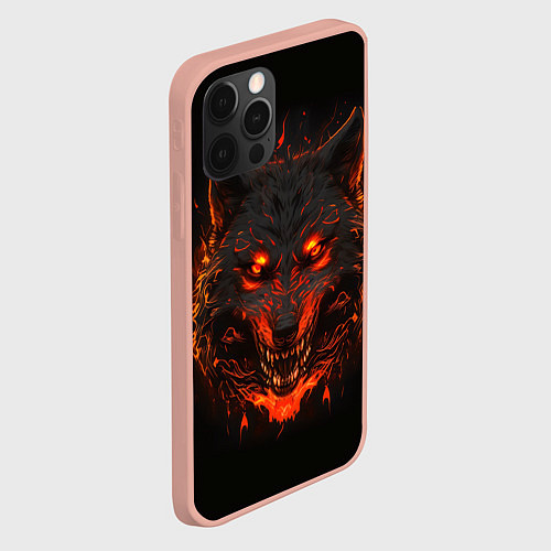 Чехол iPhone 12 Pro Max Морда огненного волка / 3D-Светло-розовый – фото 2