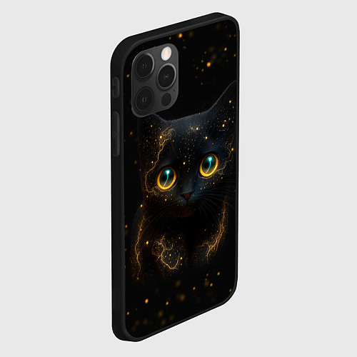 Чехол iPhone 12 Pro Max Черный котенок с желтыми глазами - нейросеть / 3D-Черный – фото 2