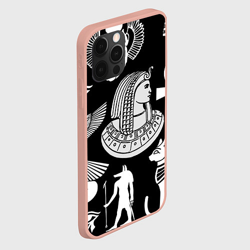 Чехол iPhone 12 Pro Max Египетские знаки на черном фоне / 3D-Светло-розовый – фото 2